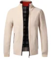 Men full zip knit cardigan sweater casual warm thick fleece lined outerwear winter jacket - M / Cardigans / Apricot
