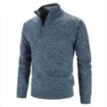 Men Casual Half-Zip Mock Neck Knitwear Blue Grey Pullover Winter Warm Sweater Top - M / Pullover / Blue