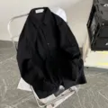 Camicia casual a maniche lunghe in lino per uomo, giacca estiva nera e traspirante. - Nero