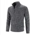 Men half-zip knit sweater dark grey casual long sleeve winter warm pullover cardigan top - M / Pullover / Dark Gray