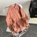 Camicia Casual di Lino Maniche Lunghe Uomo Rosa Antico Vestibilità Ampia Estate Sottile - Rosa