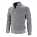 Men's Casual Half-Zip Mock Neck Knit Sweater Gray Pullover Long Sleeve Stylish Outerwear - M / Pullover / Light Gray