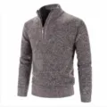 Men's Casual Mock Neck Quarter Zip Knit Sweater Long Sleeve Melange Cardigan Outerwear - M / Pullover / Coffee