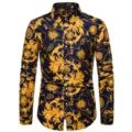 Men's long sleeve luxury baroque print casual button down shirt with gold decorative patterns - S / Golden Baroque
