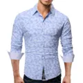 Men's light blue camouflage print long sleeve button down casual shirt with chest pocket. - S / Light Blue Camo