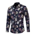 Herren Langarm Freizeithemd mit elegantem Blumenmuster, Umlegekragen und klassischer Knopfleiste. - Gemischte Blumen