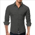 Men's long sleeve casual shirt with dark camouflage print, classic lapel and button closure. - S / Dark Camouflage
