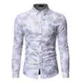 Herren Langarm Freizeit Hemd mit modischem silbernen Paisley Muster und Reverskragen. - Silbergrau Paisley