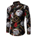 Herren Langarm Barock Print Mode Freizeit Button Down Hemd mit Umlegekragen Stil. - Medusa Barock