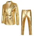 Glänzender goldener Herren-Anzug im Detail mit zweireihigem Blazer und passender Hose. - S / Goldenes Set