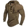 Men's casual long sleeve hoodie sweatshirt with drawstring lace up and zipper pockets brown - S / Tops / Maroon