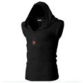 Men's casual sleeveless hooded t-shirt solid black slim fit fitness workout sportswear vest - L / Tops / Black