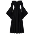 Mittelalter Vintage schulterfreies Langarm Maxikleid elegante schwarze Damenrobe - S / Kleider / Schwarz
