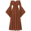 Mittelalter Vintage schulterfreies langarm Kleid elegante Renaissance Kostüm Damen - S / Kleider / Braun
