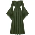 Mittelalter vintage stil off-shoulder glockenärmel tailliertes grünes maxikleid neu - S / Kleider / Grün