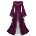 Medieval Renaissance vintage dress detail showing elegant silver embroidery and long sleeves. - S / Purple