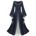 Medieval Renaissance vintage dress for women long sleeve elegant costume cosplay outfit - S / Navy Blue