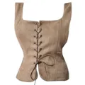 Gilet corset à lacets en suédine vintage pour femmes costume cosplay médiéval renaissance - S / Chameau