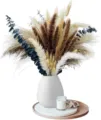 Natural dried pampas grass bouquet with eucalyptus leaves in white vase for home decor. - HS56