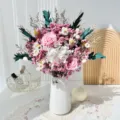 Multi-color preserved rose eucalyptus dried flower bouquet with ceramic vase for home decor. - Crystal Grass + Preserved Rose Bouquet (Without Vase) / Pink
