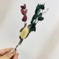 Close-up detail of mini dried flower bouquet with eucalyptus and rabbit tail grass item. - XH249