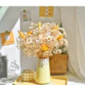 Gedroogd bloemenboeket van rozen en gipskruid voor huisdecoratie en desktop. - Gebroken Wit Serie - Gipskruid + Geconserveerde Rozenboeket (Zonder Vaas)