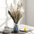 Ramo de flores secas con florero geométrico gris decoración del hogar arreglo floral - HS02
