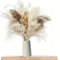 Natural dried pampas grass bouquet with bunny tails and white vase for home decor SKU. - HS204