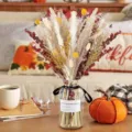 Dried pampas grass bouquet with bunny tails and glass vase for home decor fall styling. - Dried Flower Bouquet (HS208)