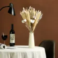 Dried pampas grass bouquet with white ceramic vase for home decor, elegant floral arrangement. - Dried Flower Bouquet (HS209)