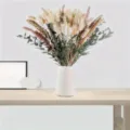 Dried pampas grass bouquet with white ceramic vase for home decor and tabletop styling. - HS201