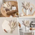 Ramo de flores secas naturales con jarrón de cerámica y caja de madera para decoración. - Paquete de 80 Piezas