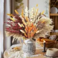 Nordic style dried flower bouquet with ceramic vase, perfect for home decor and wedding display. - Dried Flower Bouquet (HS198)