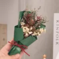 Mini dried flower bouquet with pinecones and baby's breath, perfect gift for women. - Small Pine Cone with Dark Green Paper Mini