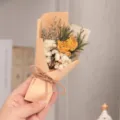 Mini dried flower bouquet with yellow roses and baby's breath, perfect small gift for women. - Yellow Rose with Mauve Paper Mini