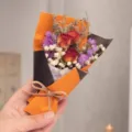 Mini dried flower bouquet with red roses and baby's breath, perfect cute gift for girls' birthday. - Mixed Color Rose with Orange Paper Mini
