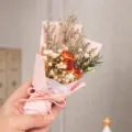 Mini dried flower bouquet yellow rose baby's breath small gift for women birthday party decor - Mixed Color Rose with Pink Paper Mini