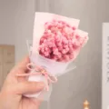 Mini dried flower bouquet pink gypsophila gift for women girlfriend birthday present. - Pink Gypsophila with Pink Paper Mini