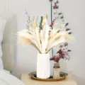 Natural dried pampas grass bouquet with white ceramic vase for home decor boho room aesthetic - HS210