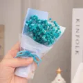 Mini blue baby's breath dried flower bouquet, cute wrapped floral gift for special moments. - Blue Gypsophila with Blue Paper Mini