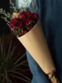 Dried flower bouquet multi-head red roses retro style home decoration photography prop - Neon Bubble (Double Kraft Paper Packaging) (Over 30 Roses)