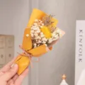 Mini dried flower bouquet, yellow preserved flowers wrapped in gift paper, perfect cute gift. - Billy Balls with Orange Paper Mini