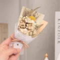 Mini dried flower bouquet, cute gypsophila white floral gift for women birthday decoration - Craspedia with Mauve Paper Mini