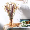 Natural dried flower bouquet with glass vase home decor aesthetic table centerpiece arrangement. - Amber Glass Bottle Dried Flowers (HS77)