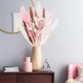 Colorful dried pampas grass bouquet with geometric vase for home party room decor. - HS17