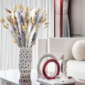 Dried pampas grass bouquet with polka dot ceramic vase, ideal for modern home decor and living room. - Polka Dot Ceramic Vase Dried Flower Bouquet (HS78)