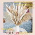 Ramo de Flores Secas Pampas 92 Pzas Hierba de la Pampa y Carrizo Decorativo con Jarrón Blanco - HS25
