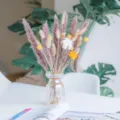 Dried pampas grass bouquet with bunny tails and glass vase for home decor and floral arrangements. - HS104