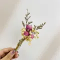 Close-up detail of mini dried flower bouquet with purple globe amaranth and baby's breath. - Mini Dried Flower Bouquet (XH18)