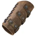 Medieval retro brown leather bracer with metal rivets for cosplay stage costumes. - Antique Bronze
